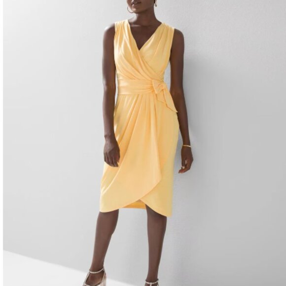 NWT Size 2 White House Black Market Dandelion Draped Slub Sheath Dress (ABBA) - Picture 1 of 15